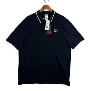 Reebok Polo Shirt Mens‎ XL Black Small Logo Contrast Trim Embroidered 100073035